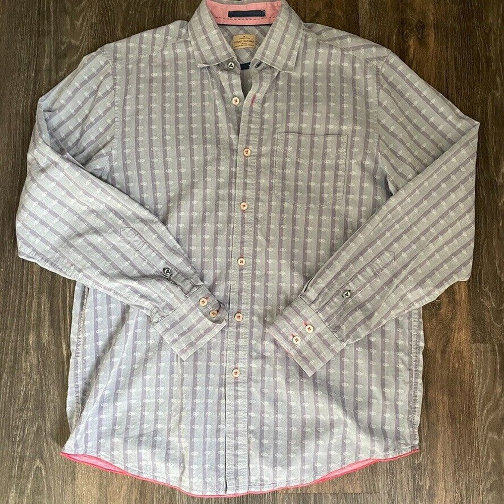 Tommy Bahama Jeans Shirt Men’s Small Long Sleeve Button Up Striped Jacquard